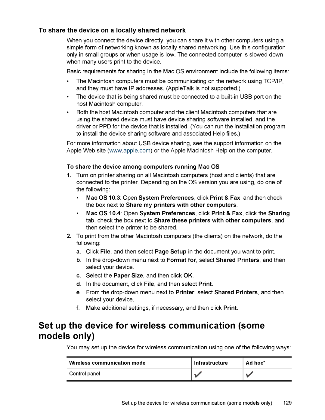 HP L7500 manual To share the device on a locally shared network, To share the device among computers running Mac OS 