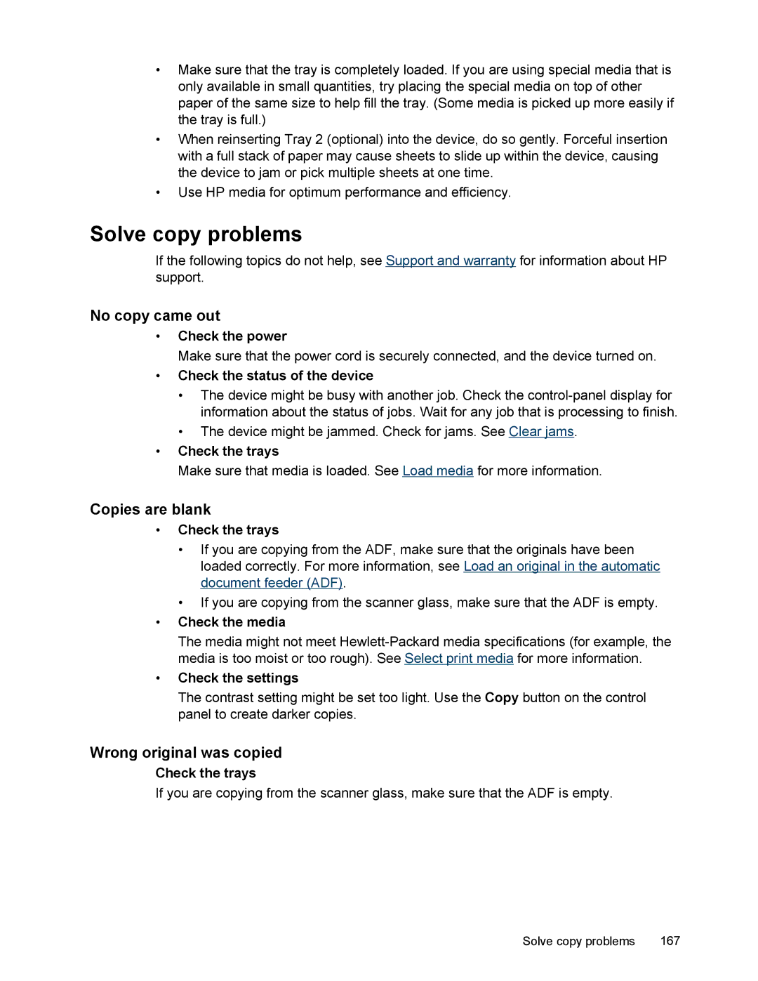 HP L7500 manual Solve copy problems, No copy came out, Copies are blank, Wrong original was copied 