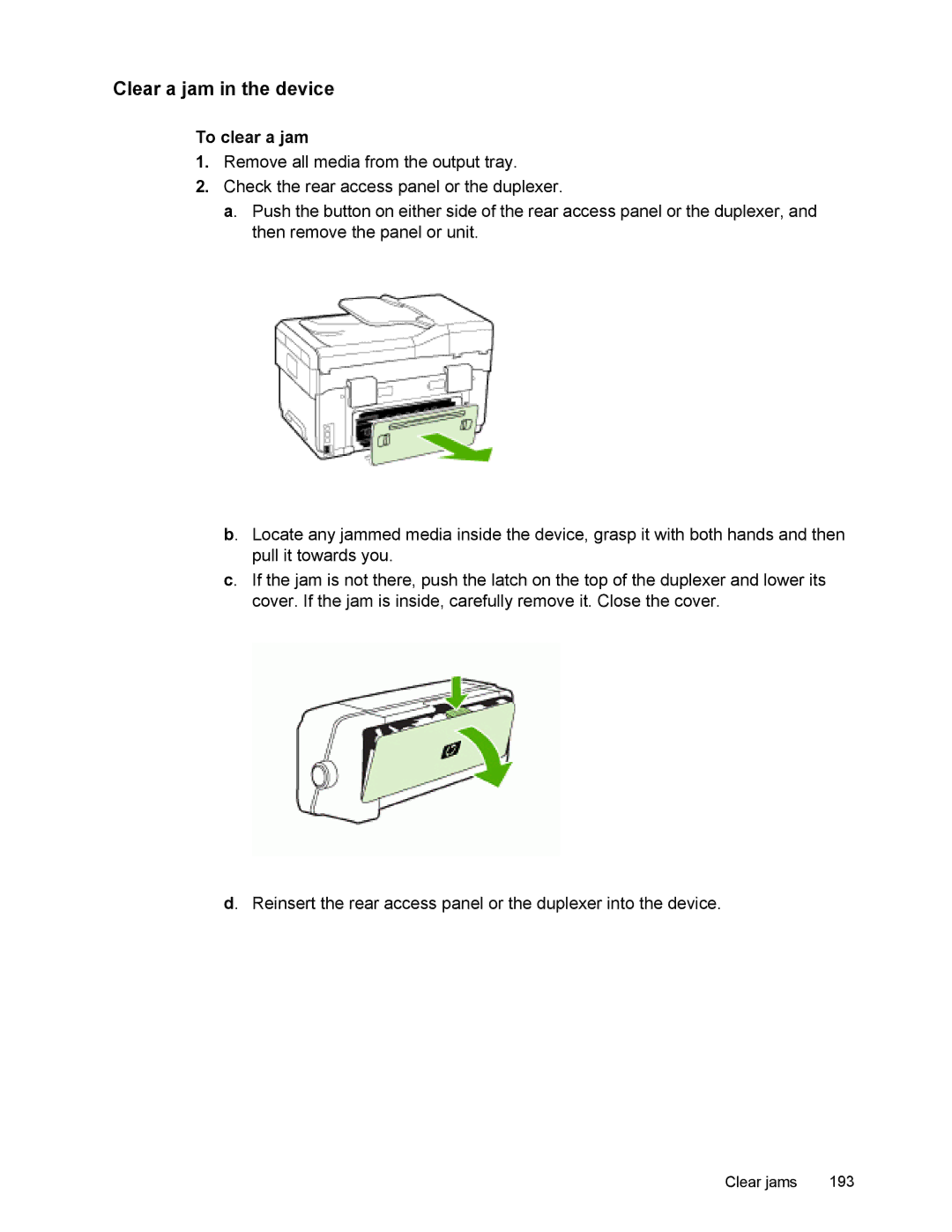 HP L7500 manual Clear a jam in the device, To clear a jam 