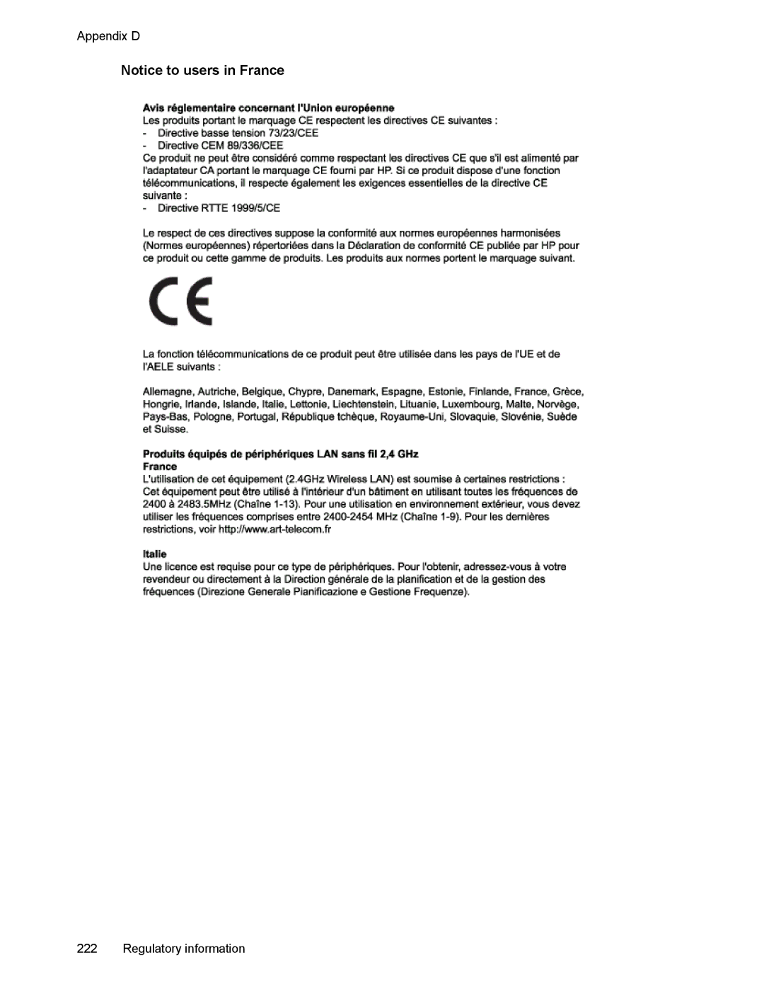 HP L7500 manual Appendix D Regulatory information 