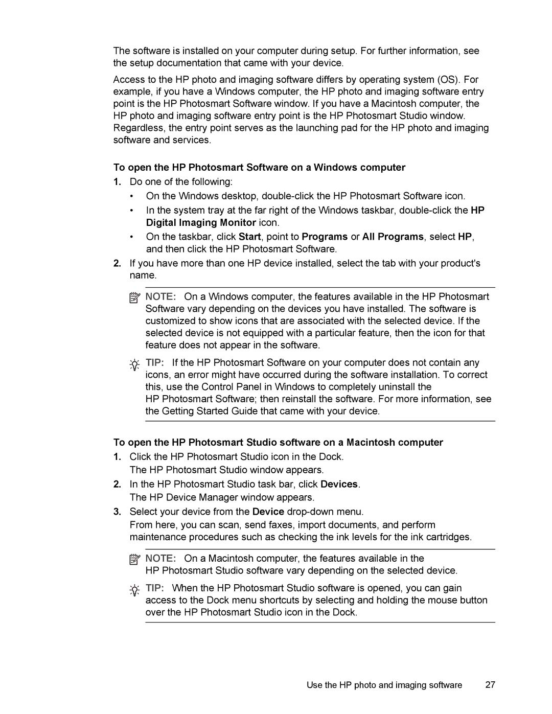 HP L7500 manual To open the HP Photosmart Software on a Windows computer 