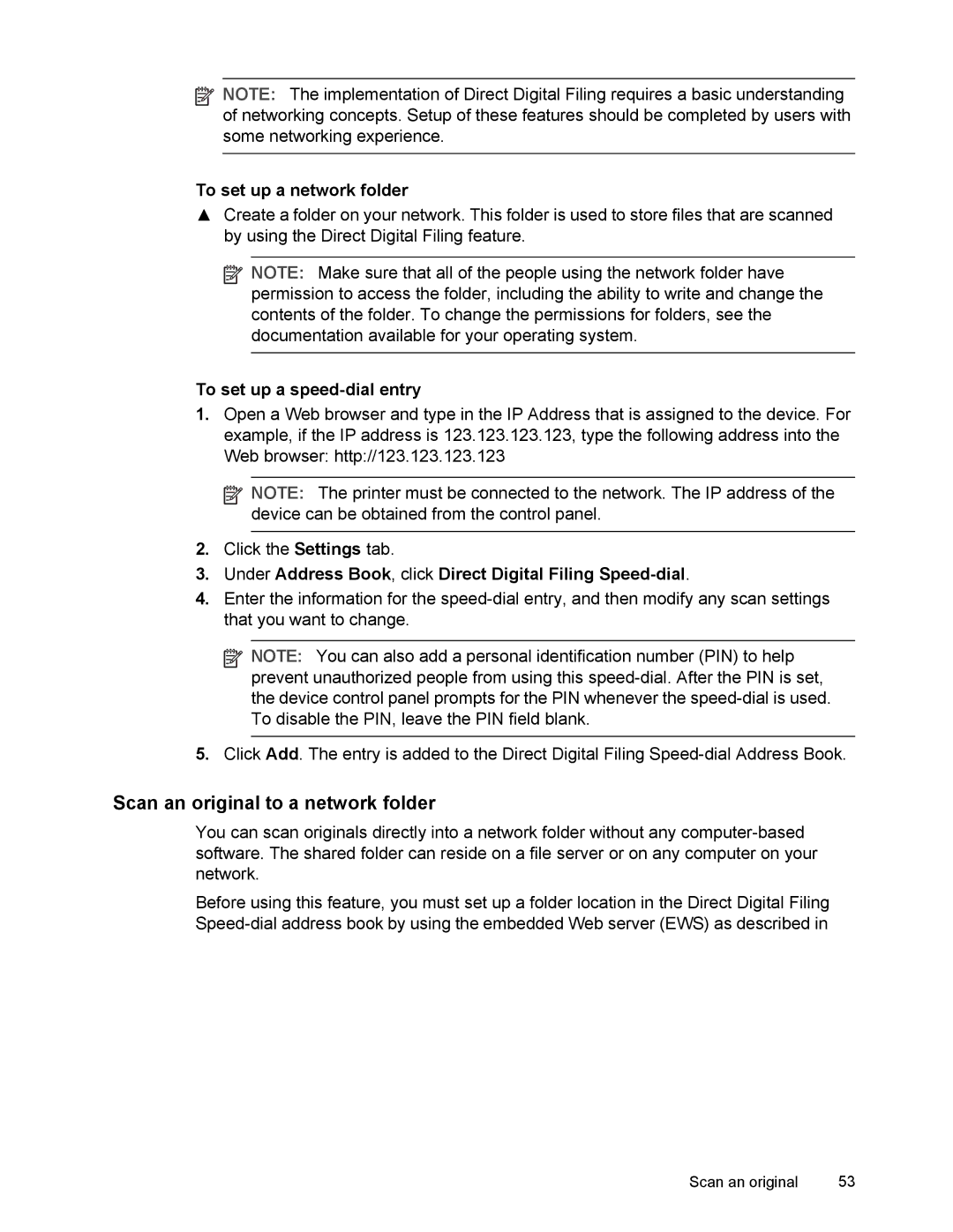 HP L7500 manual Scan an original to a network folder, To set up a network folder, To set up a speed-dial entry 