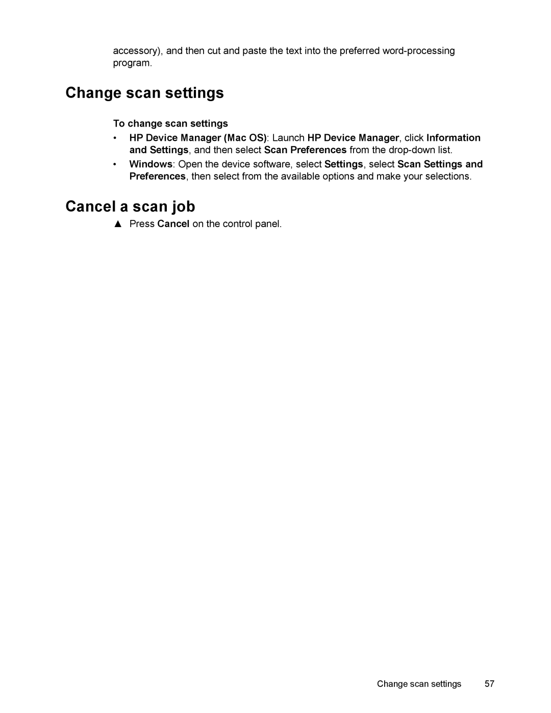 HP L7500 manual Change scan settings, Cancel a scan job, To change scan settings 