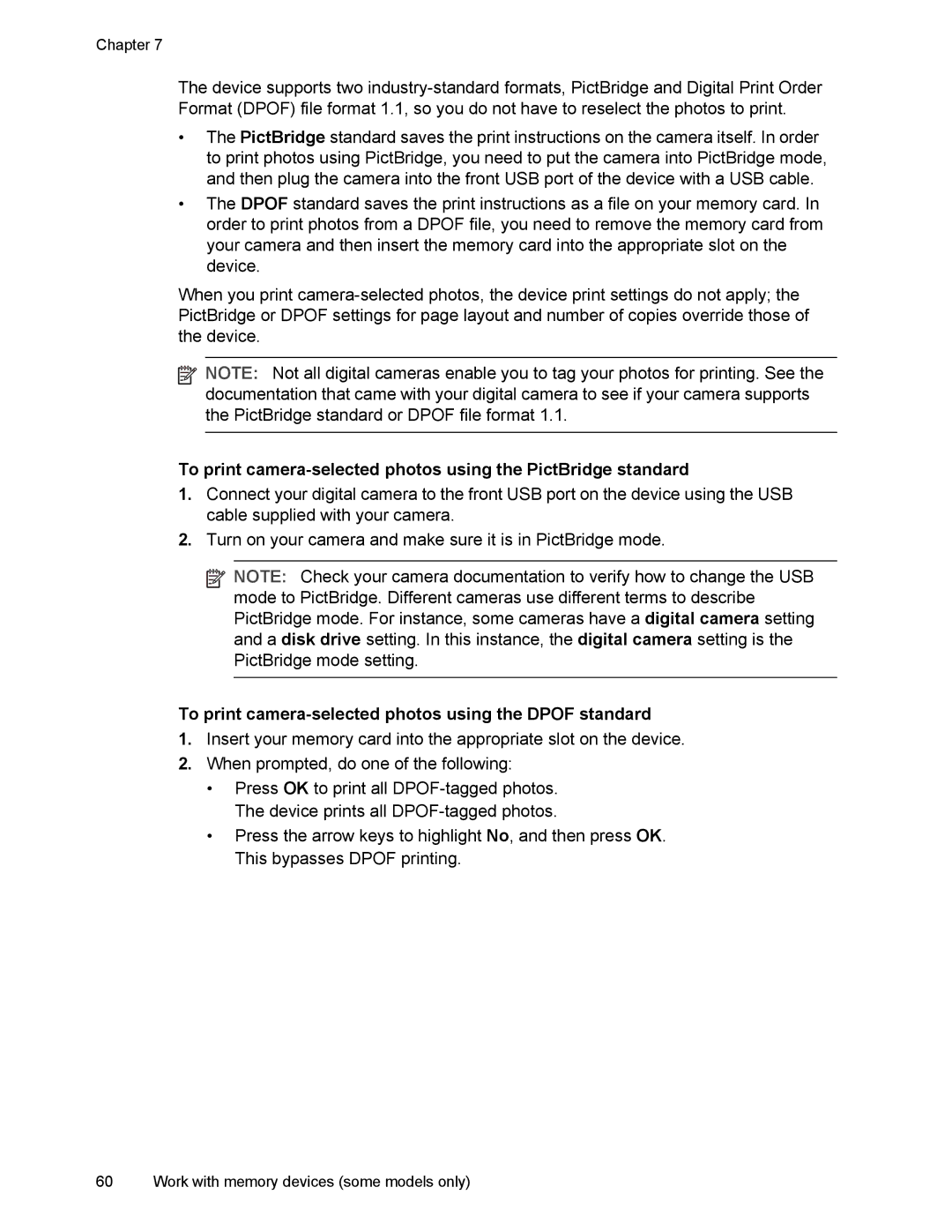 HP L7500 manual To print camera-selected photos using the Dpof standard 