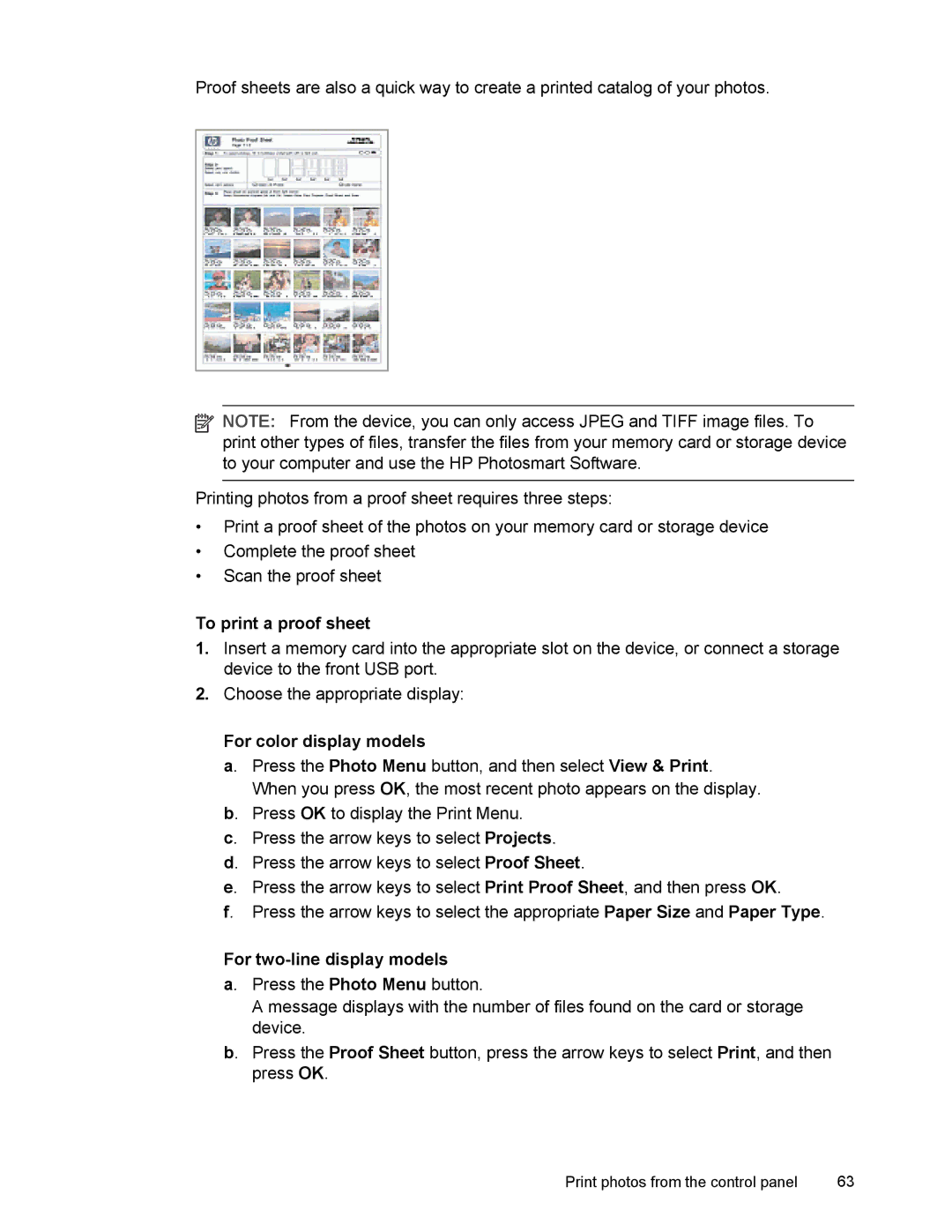 HP L7500 manual To print a proof sheet, For color display models, For two-line display models 