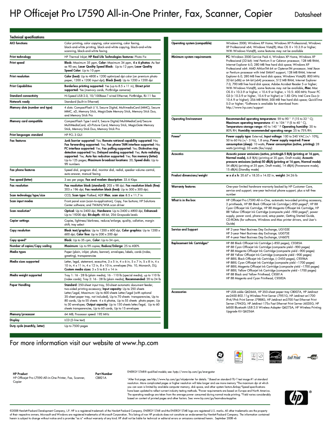 HP L7590 manual Technical specifications, HP PCL 3 GUI 