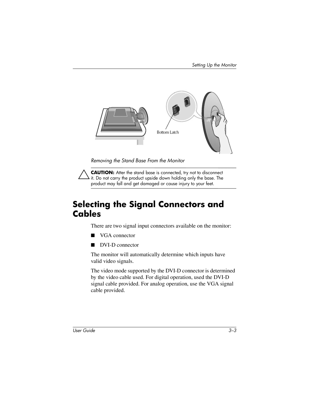 HP L919g manual Selecting the Signal Connectors and Cables 