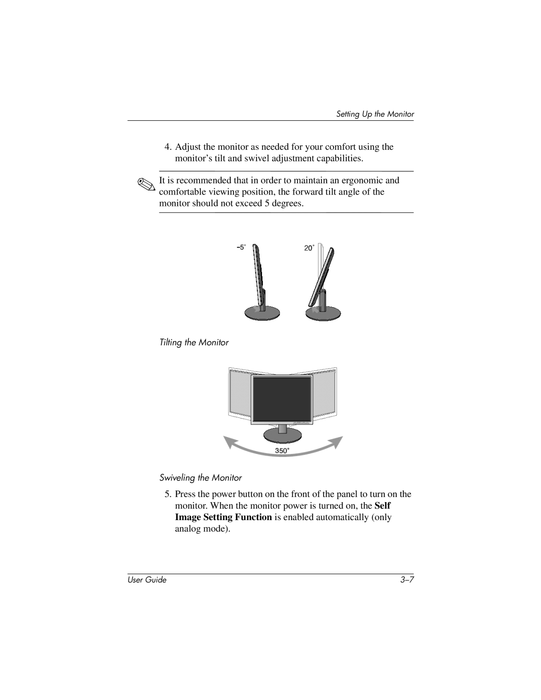 HP L919g manual Tilting the Monitor Swiveling the Monitor 