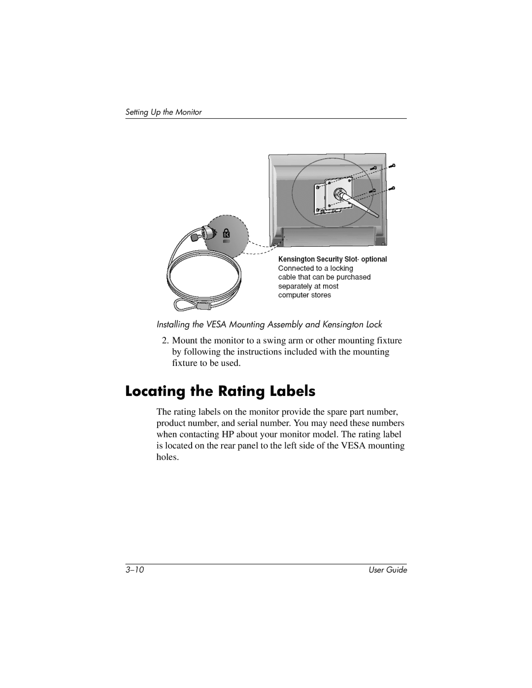 HP L919g manual Locating the Rating Labels 