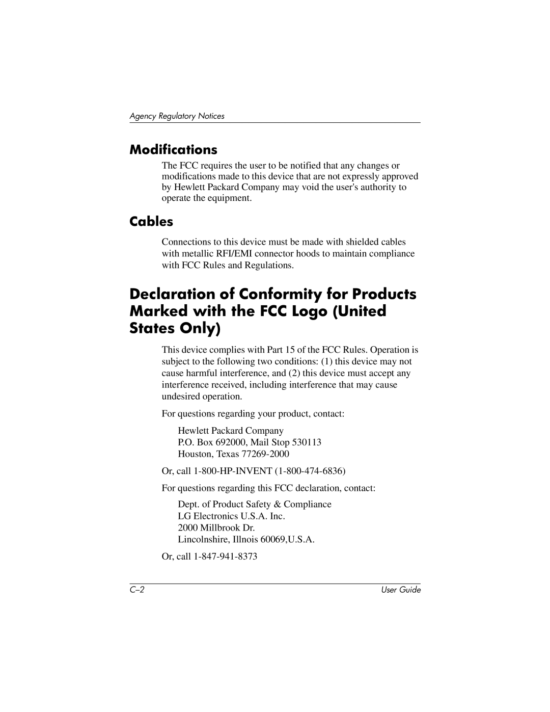 HP L919g manual Modifications, Cables 