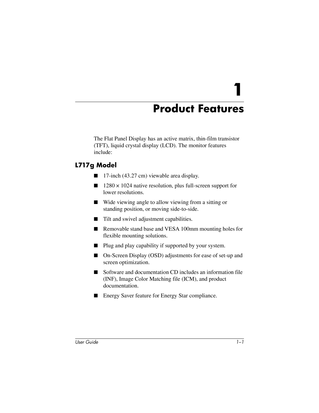 HP L919g manual Product Features, L717g Model 