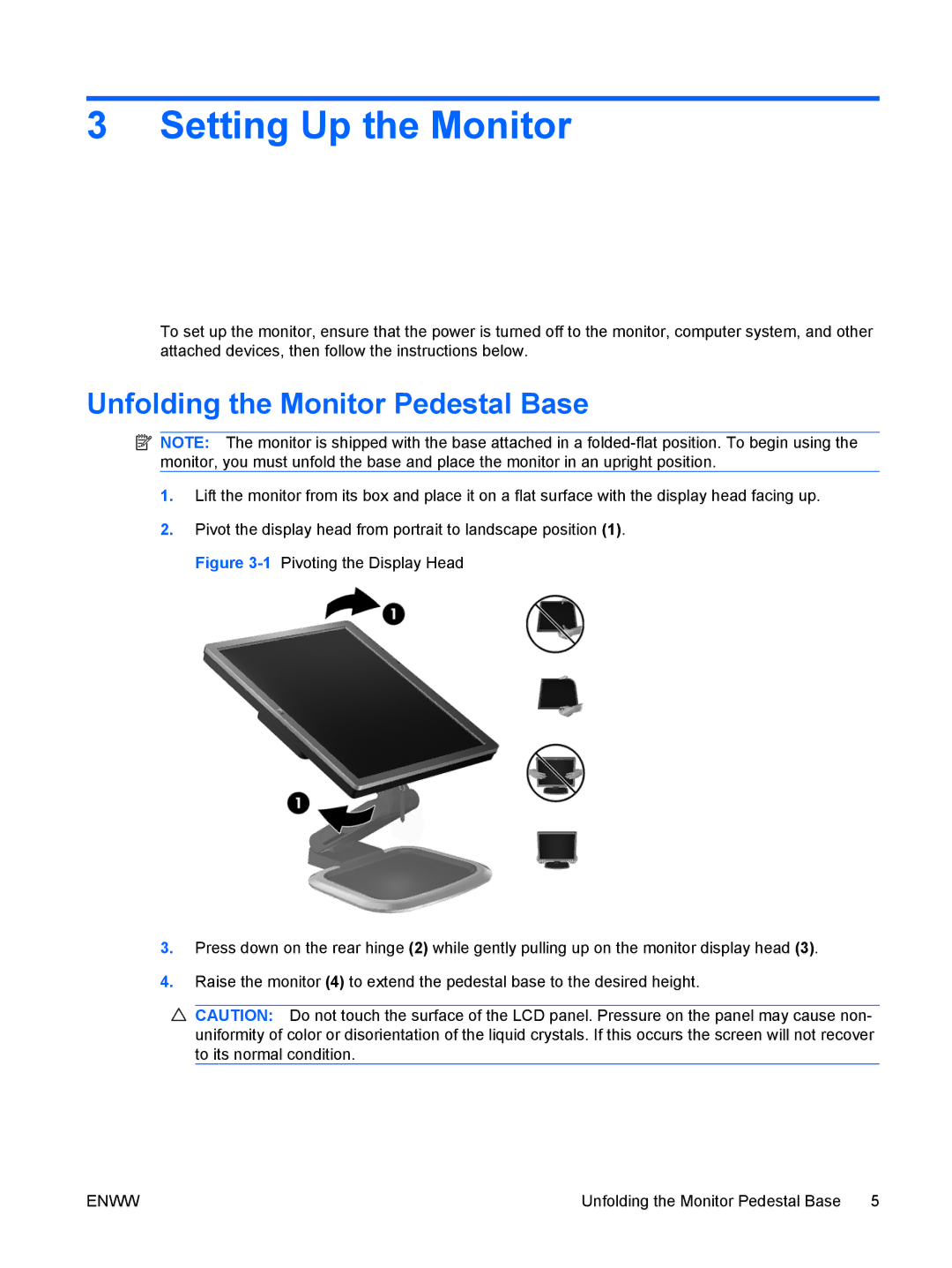 HP LA1751G, LA1951G manual Setting Up the Monitor, Unfolding the Monitor Pedestal Base 