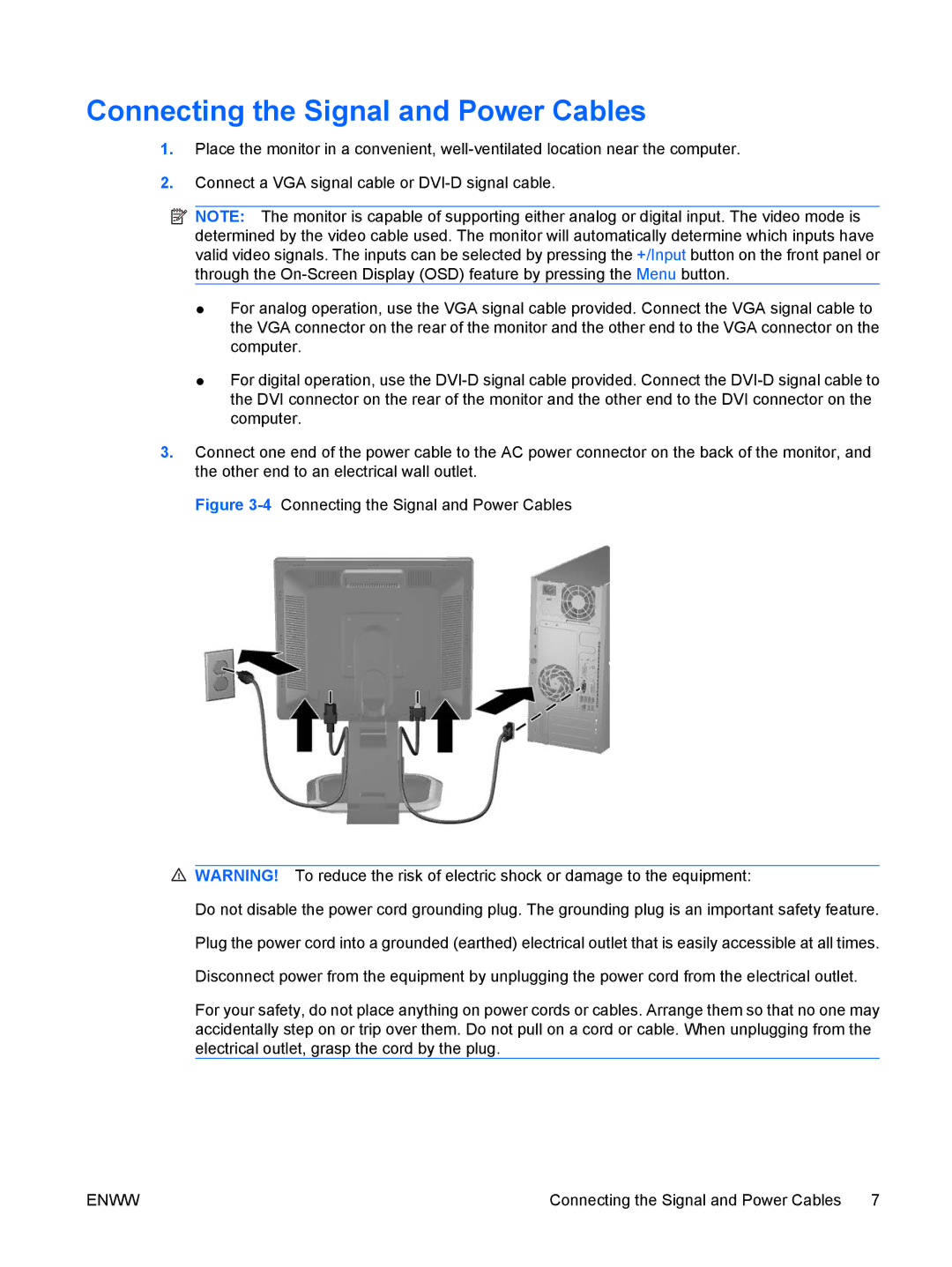 HP LA1751G, LA1951G manual Connecting the Signal and Power Cables 