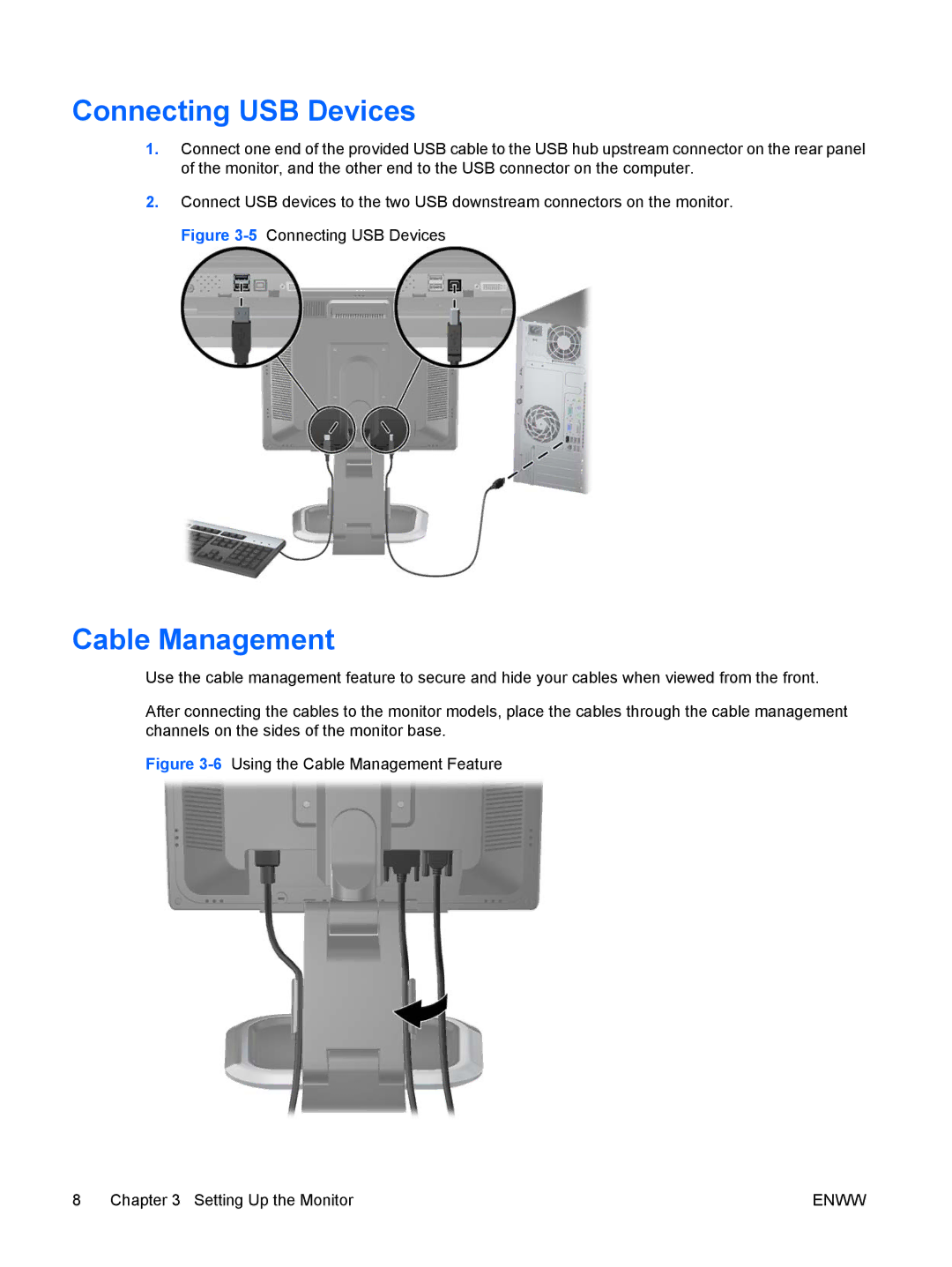 HP LA1951G, LA1751G manual Connecting USB Devices, Cable Management 