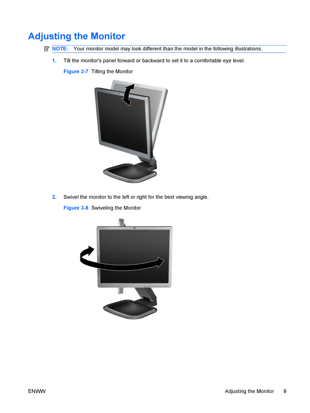 HP LA1751G, LA1951G manual Adjusting the Monitor 