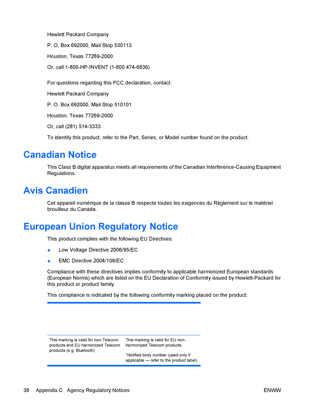 HP LA1951G, LA1751G manual Canadian Notice, Avis Canadien, European Union Regulatory Notice 