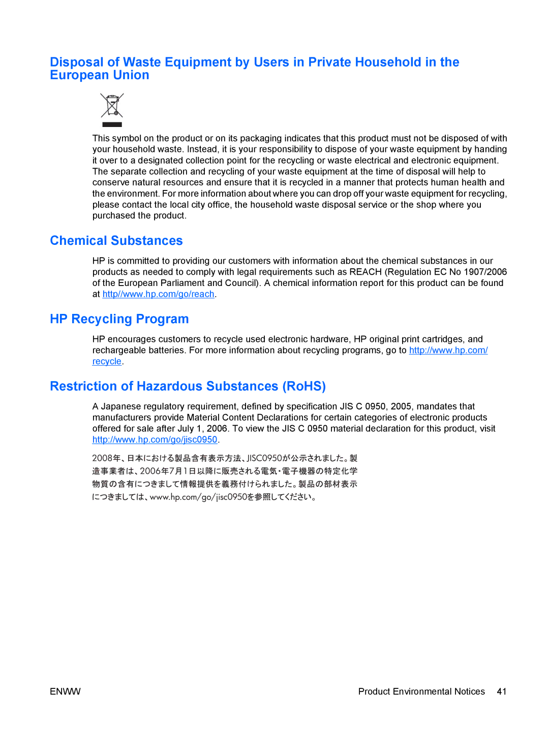 HP LA1751G, LA1951G manual Product Environmental Notices 