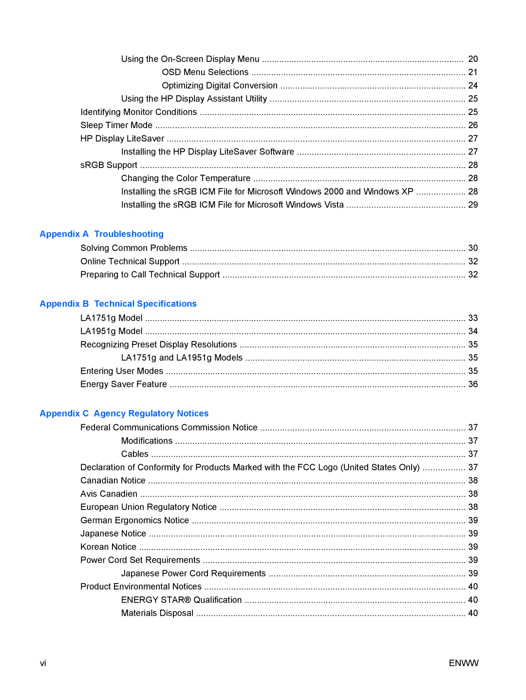 HP LA1951G, LA1751G manual Appendix a Troubleshooting 