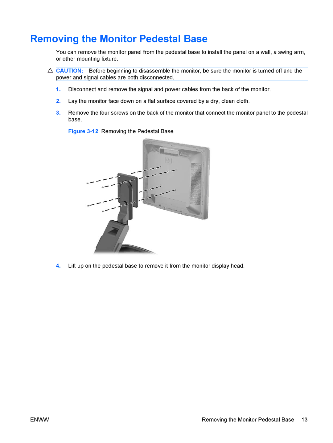 HP LA1751G, LA1951G manual Removing the Monitor Pedestal Base 