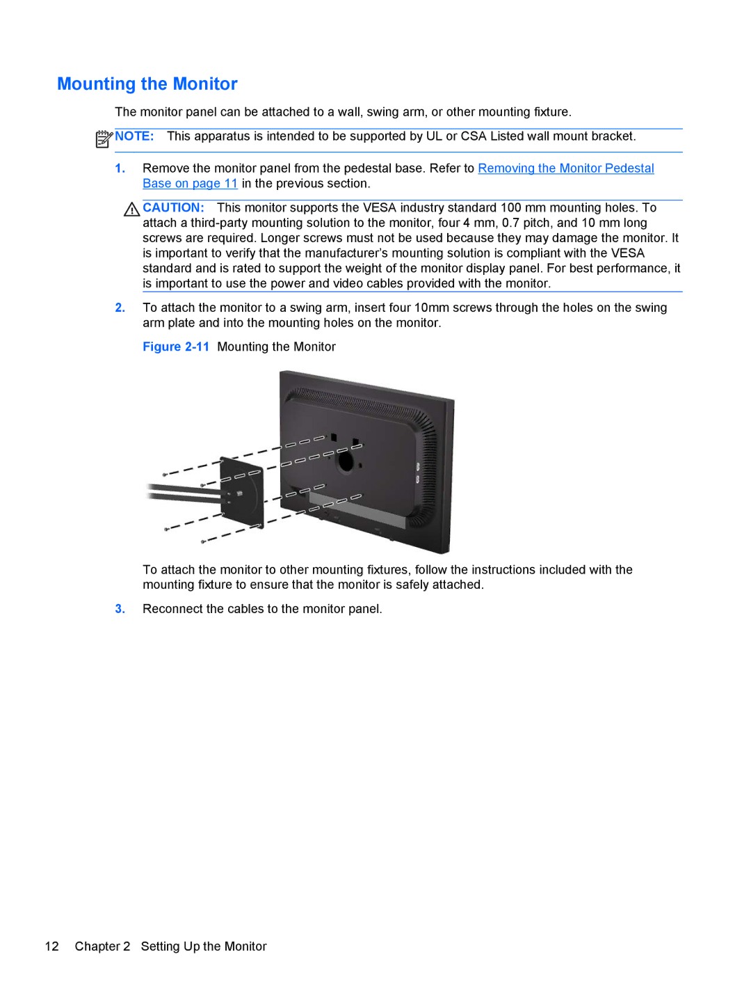 HP LA1905WL, LA2205WI, LA22F, LA1905WG manual Mounting the Monitor 