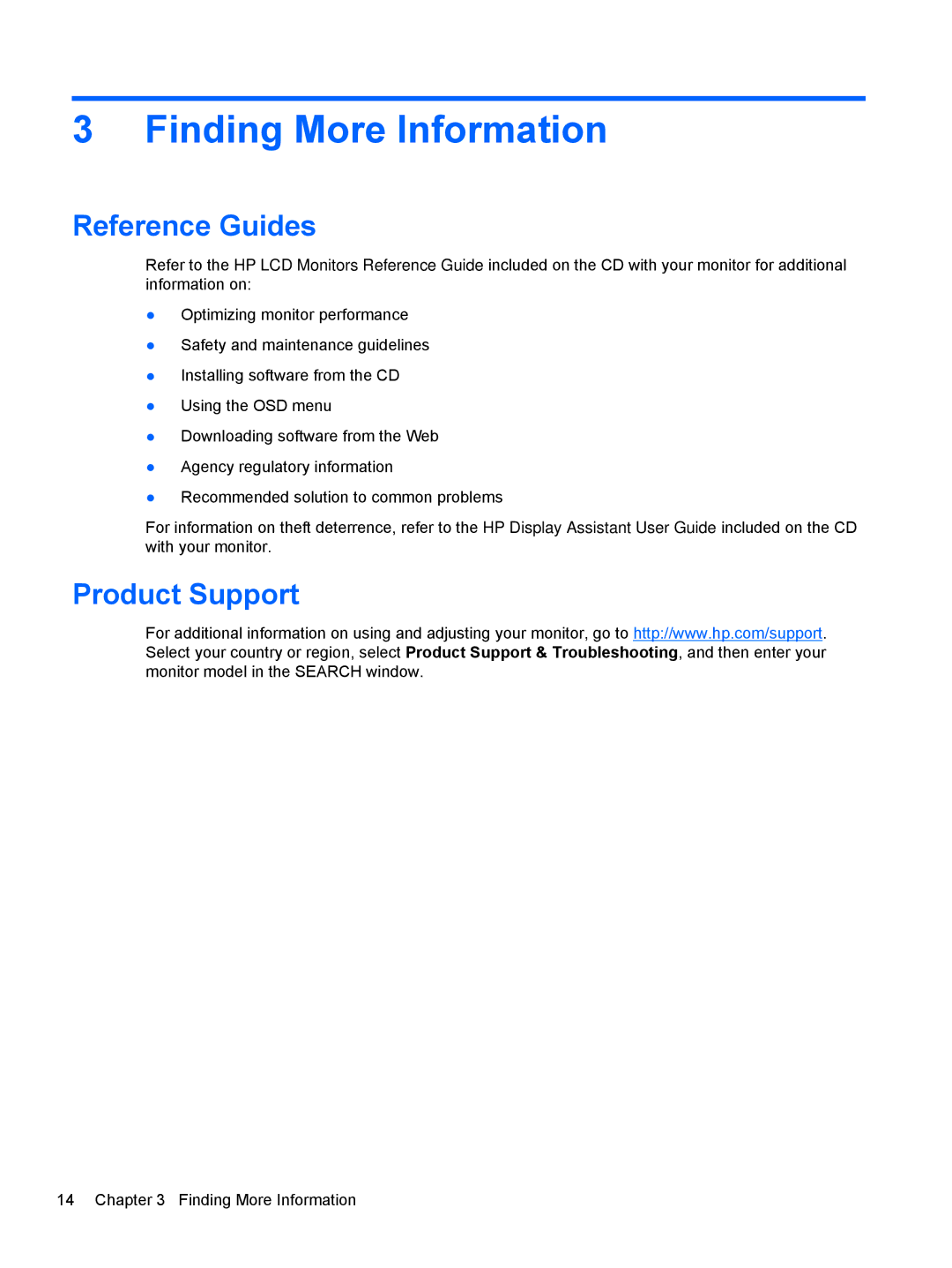 HP LA2205WI, LA22F, LA1905WL, LA1905WG manual Finding More Information, Reference Guides, Product Support 