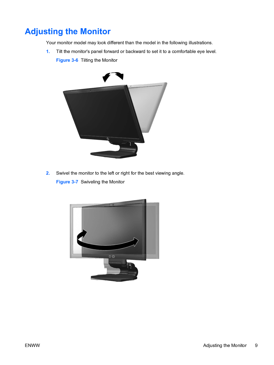 HP LA2206xc manual Adjusting the Monitor 