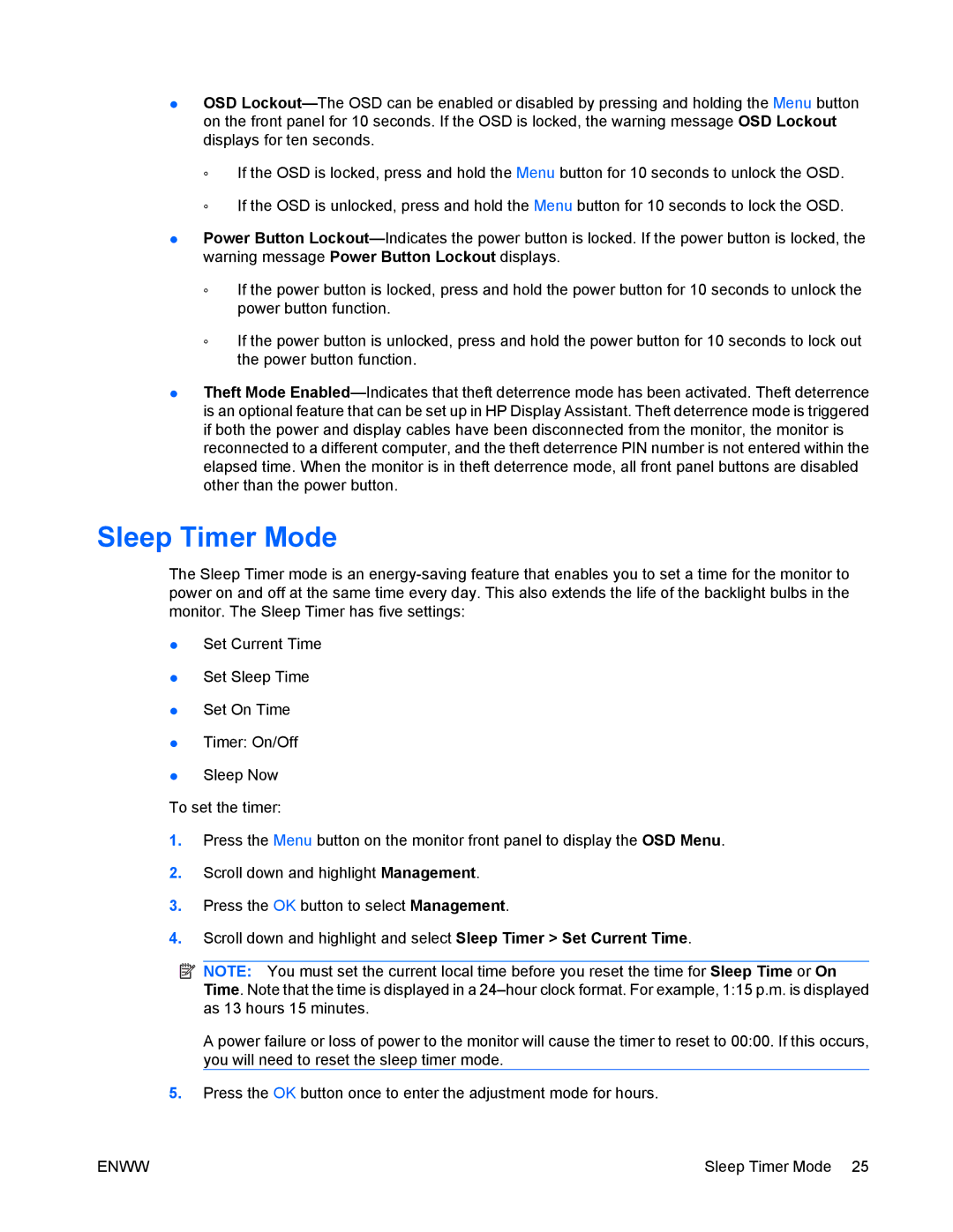 HP LA2405wg manual Sleep Timer Mode 