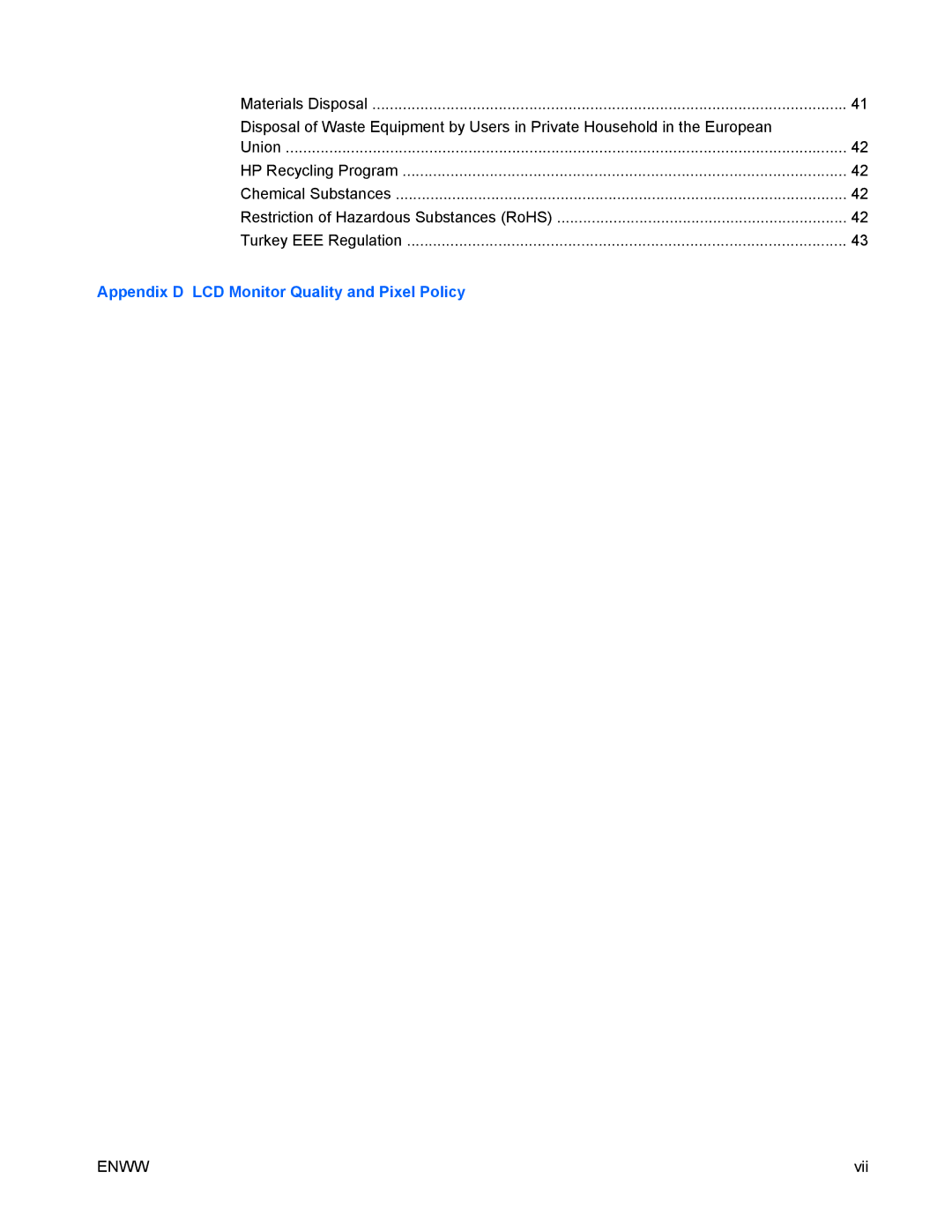 HP LA2405wg manual Appendix D LCD Monitor Quality and Pixel Policy 