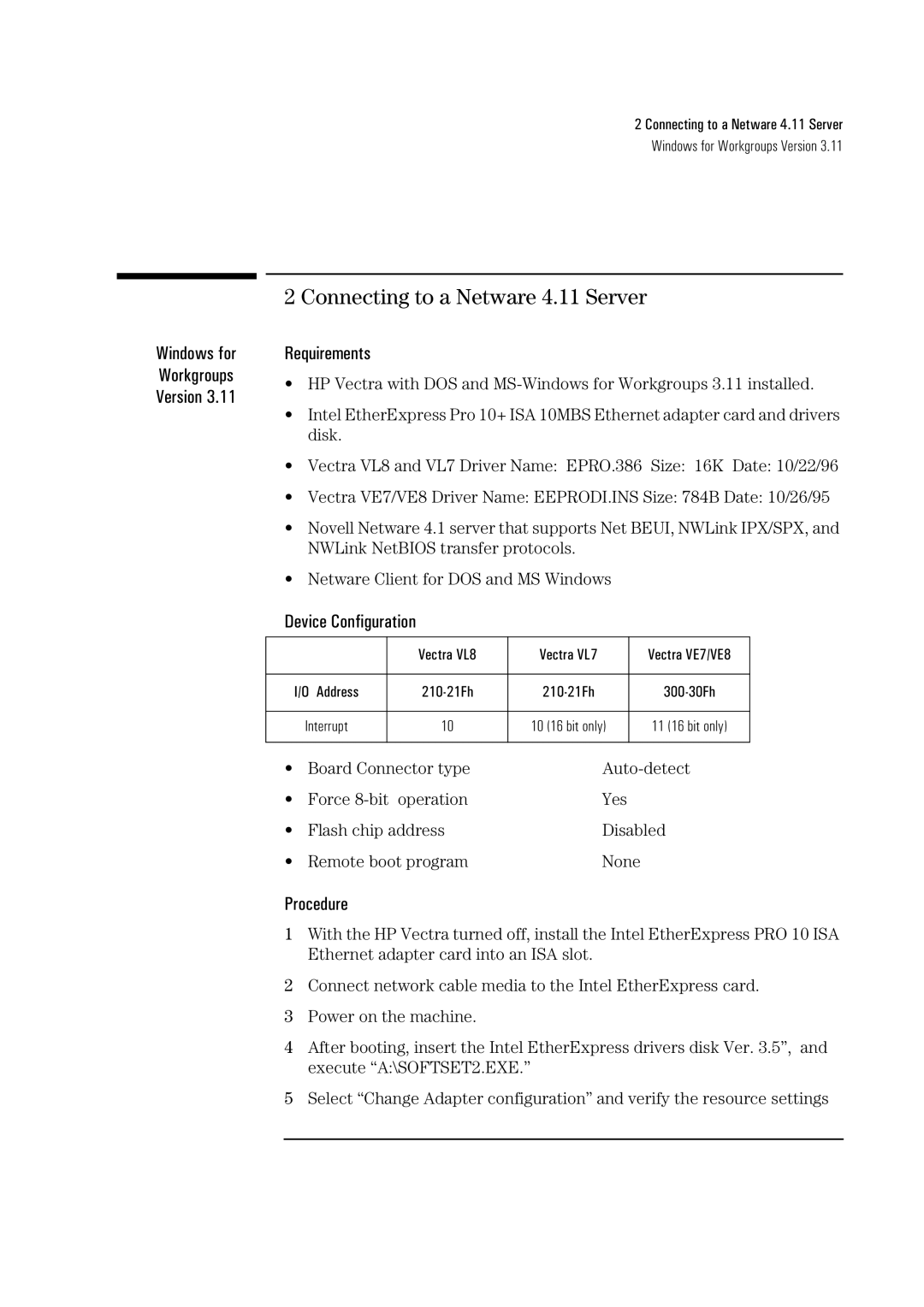 HP Pro/10+ ISA, LA8205B manual Connecting to a Netware 4.11 Server 