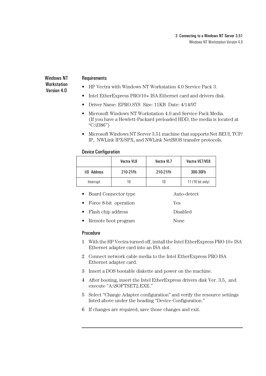 HP LA8205B, Pro/10+ ISA manual Windows NT Workstation Version Requirements 