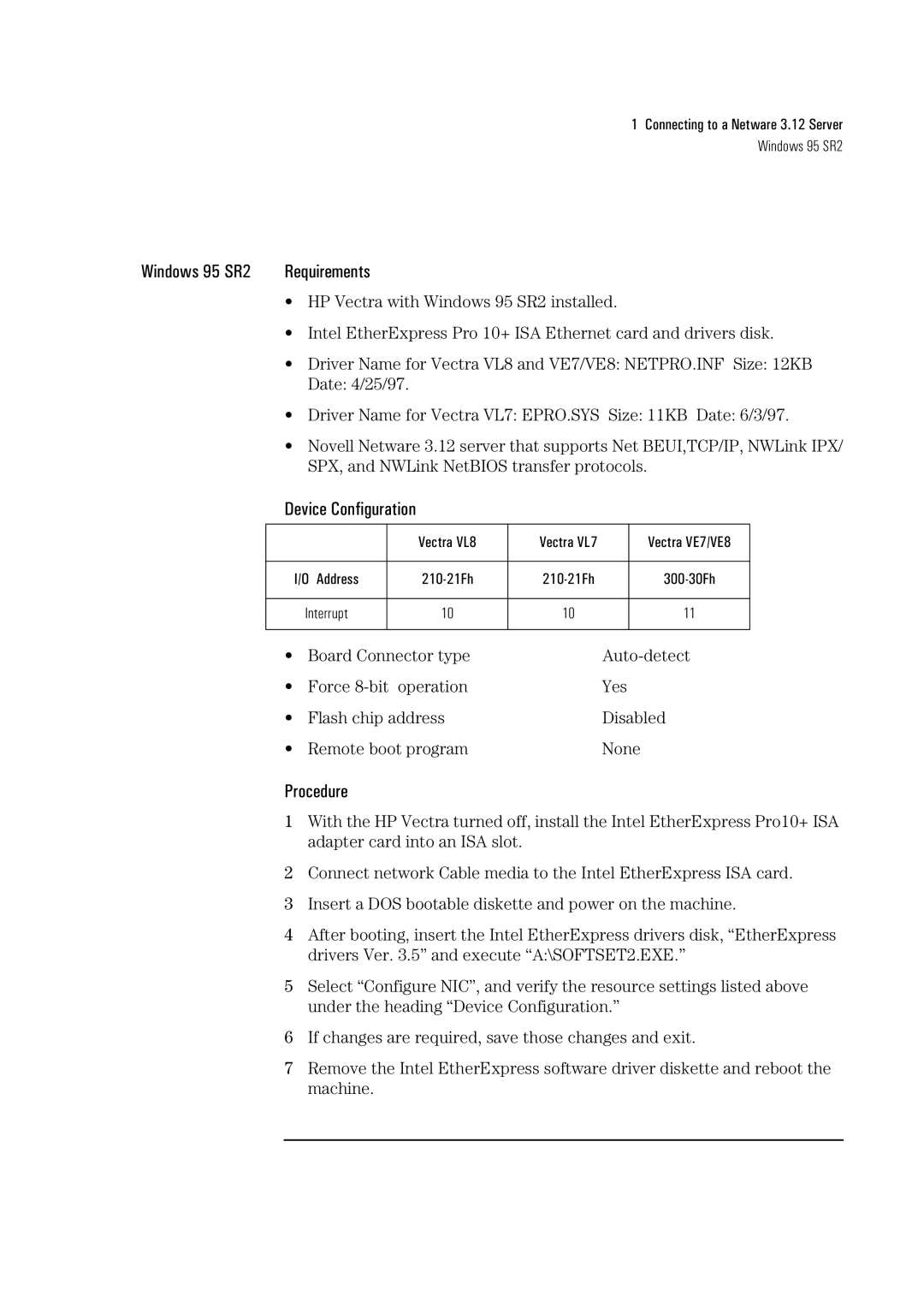 HP Pro/10+ ISA, LA8205B manual Windows 95 SR2 Requirements 