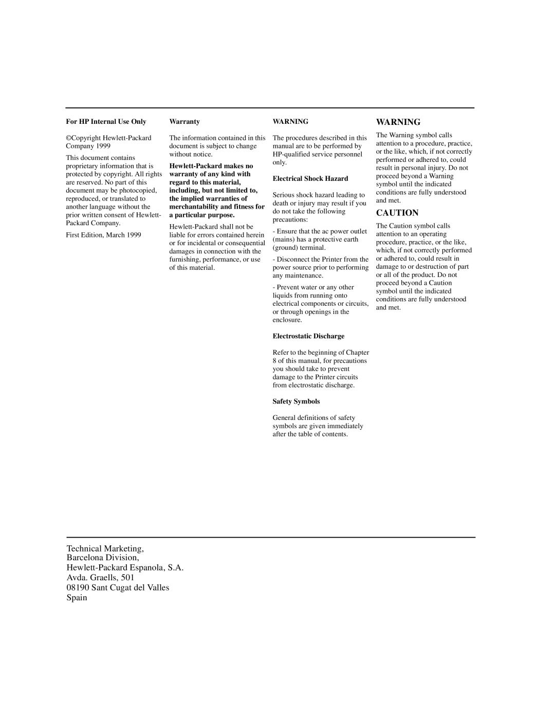 HP Large-Format 1055CM manual Safety Symbols 