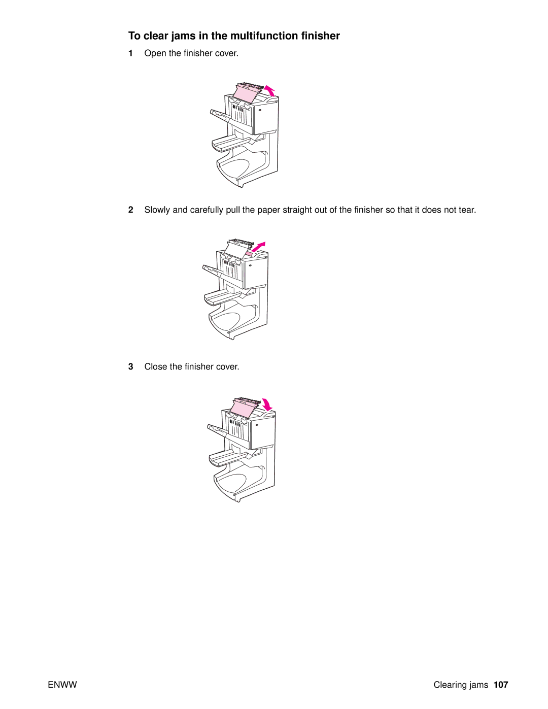 HP 9040, Laser 9050n, 9050DN Laser Q3723A#ABA manual To clear jams in the multifunction finisher 