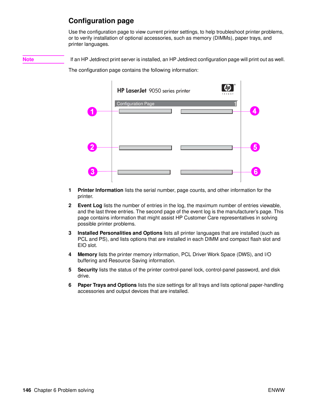 HP Laser 9050n, 9040, 9050DN Laser Q3723A#ABA manual Configuration, HP LaserJet 9050 series printer 