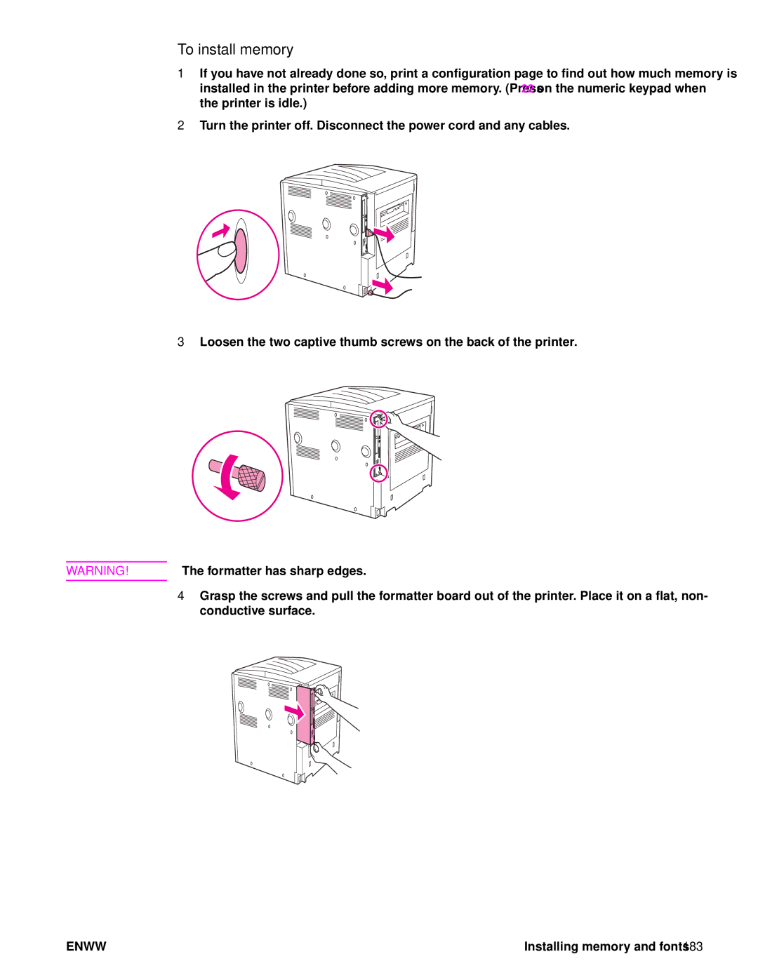 HP 9040, Laser 9050n, 9050DN Laser Q3723A#ABA manual To install memory 