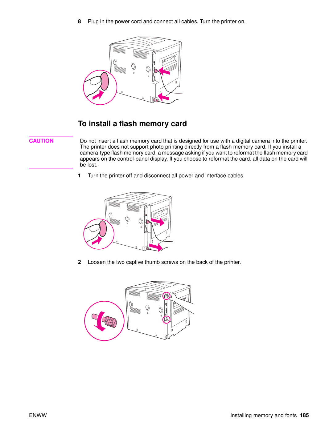 HP 9050DN Laser Q3723A#ABA, Laser 9050n, 9040 manual To install a flash memory card 