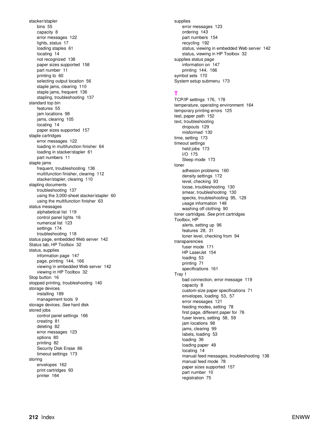 HP Laser 9050n, 9040, 9050DN Laser Q3723A#ABA manual Index 