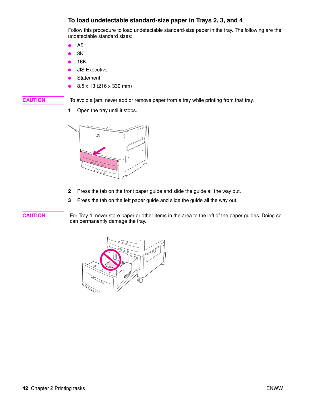 HP Laser 9050n, 9040, 9050DN Laser Q3723A#ABA manual To load undetectable standard-size paper in Trays 2, 3 