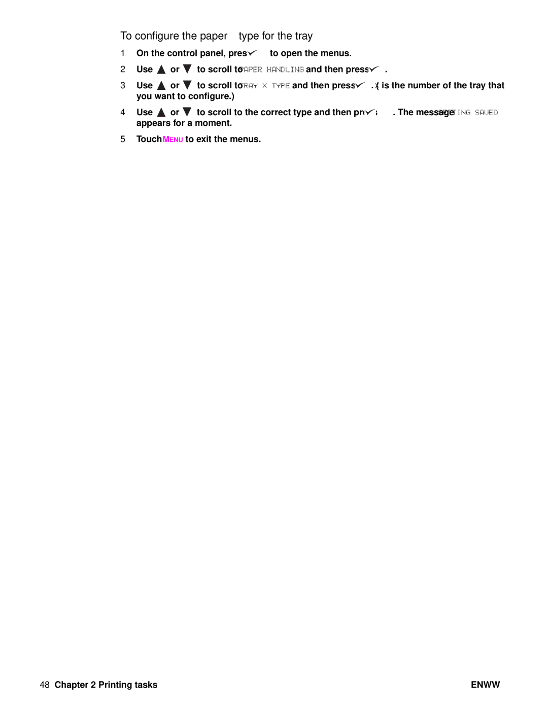 HP Laser 9050n, 9040, 9050DN Laser Q3723A#ABA manual To configure the paper type for the tray 