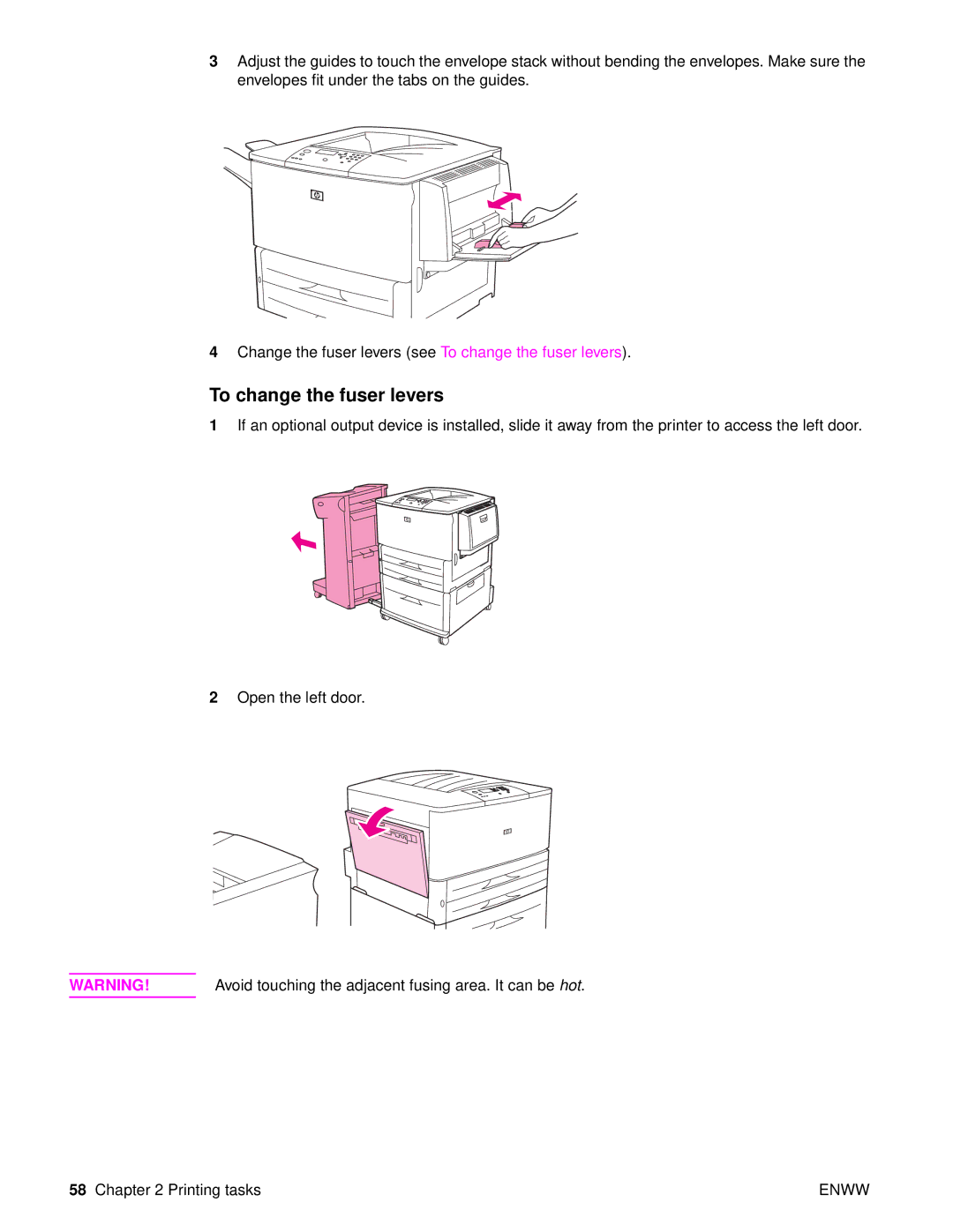 HP Laser 9050n, 9040, 9050DN Laser Q3723A#ABA manual To change the fuser levers 