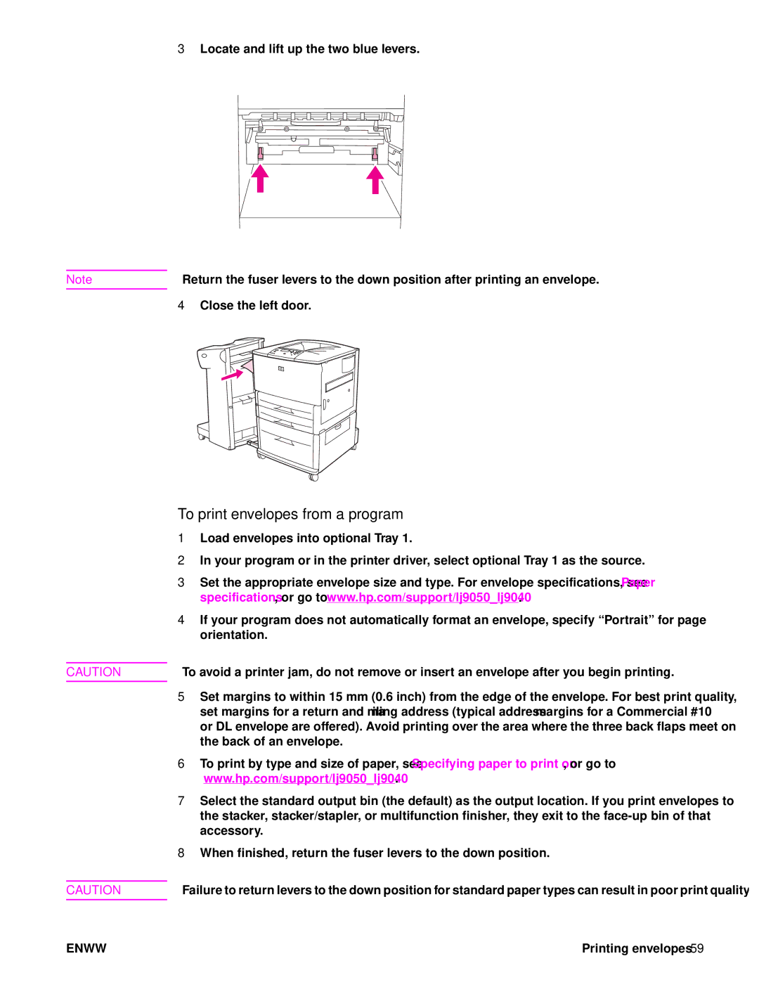 HP 9040, Laser 9050n, 9050DN Laser Q3723A#ABA manual To print envelopes from a program 