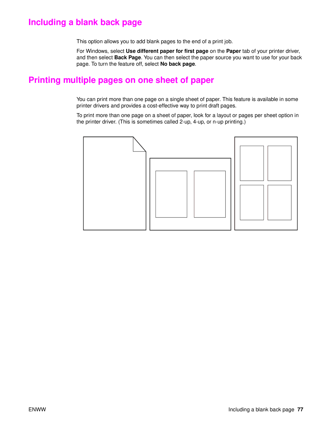 HP 9050DN Laser Q3723A#ABA, Laser 9050n, 9040 manual Including a blank back, Printing multiple pages on one sheet of paper 