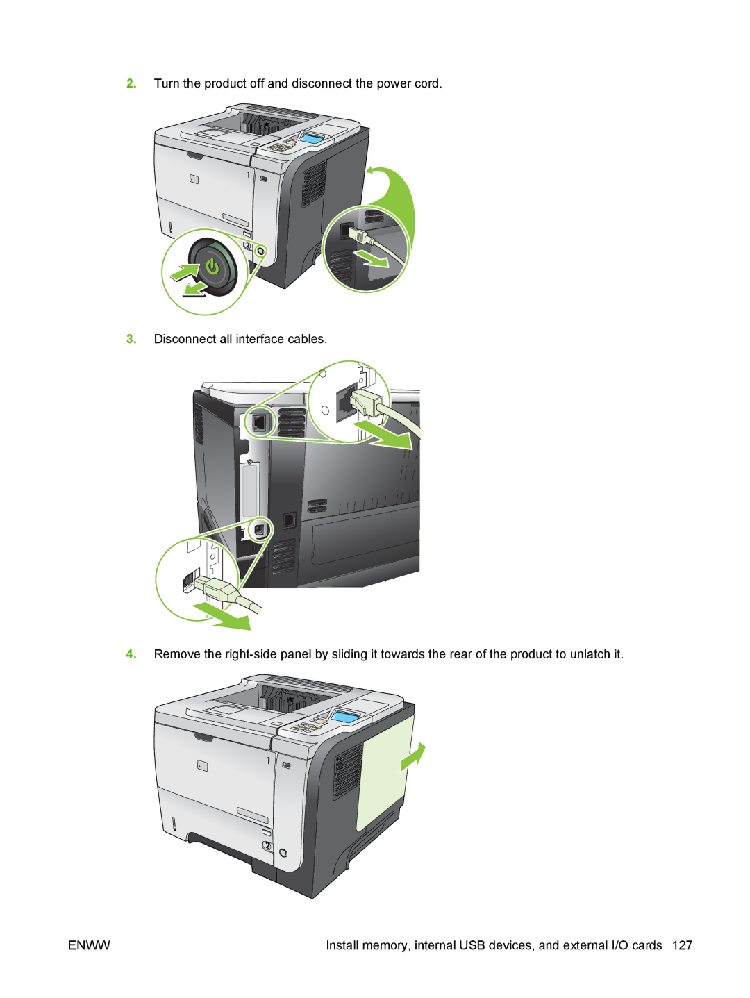 HP Laser CE527A#ABA manual Install memory, internal USB devices, and external I/O cards 