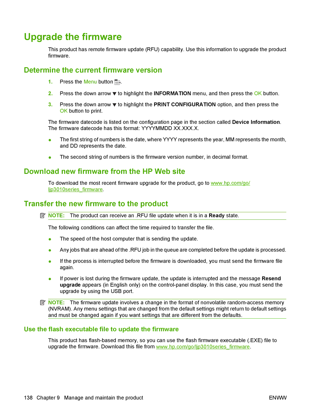 HP Laser CE527A#ABA manual Upgrade the firmware, Determine the current firmware version 