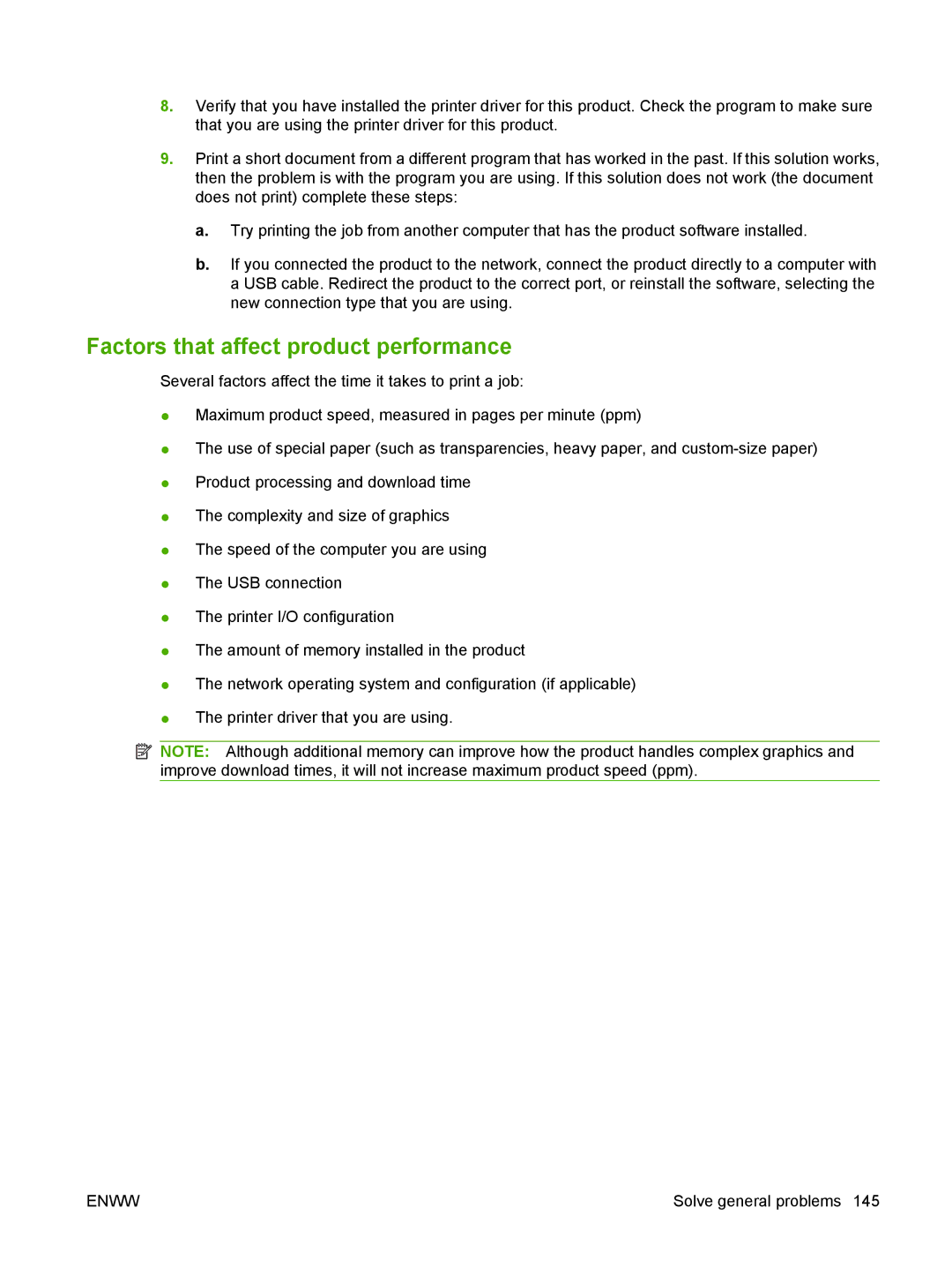 HP Laser CE527A#ABA manual Factors that affect product performance 