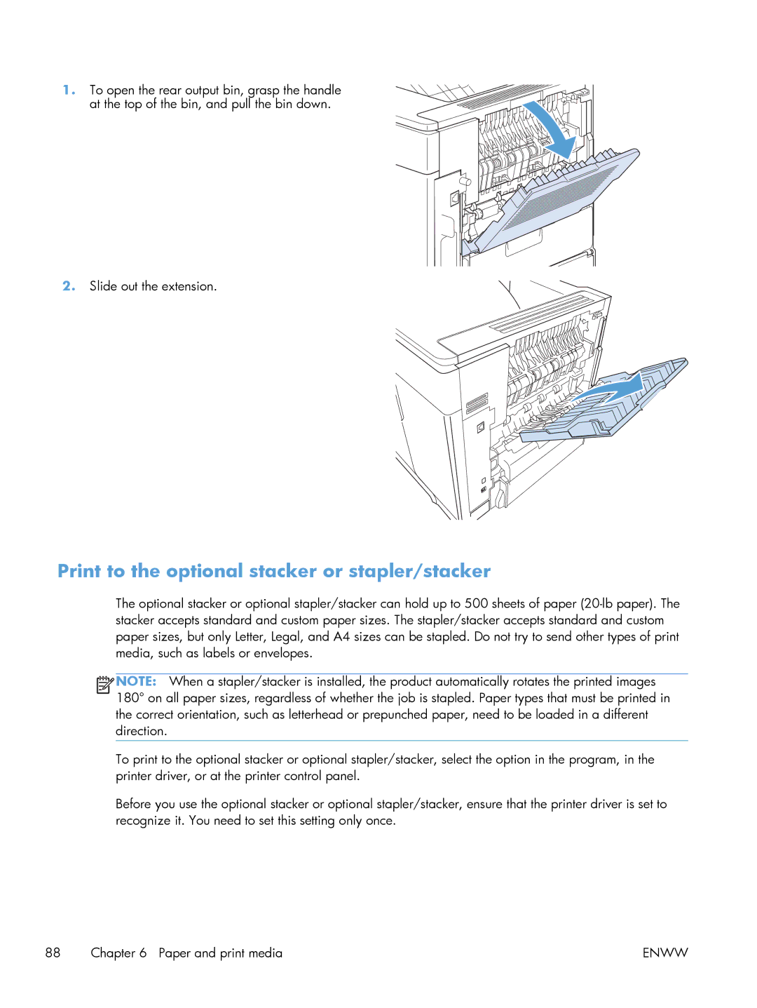 HP Laser M601, Laser M602, Laser M603 manual Print to the optional stacker or stapler/stacker 