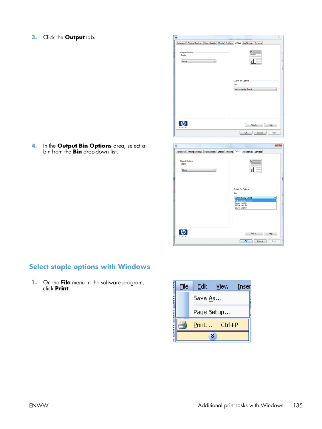 HP Laser M603, Laser M602, Laser M601 manual Select staple options with Windows 