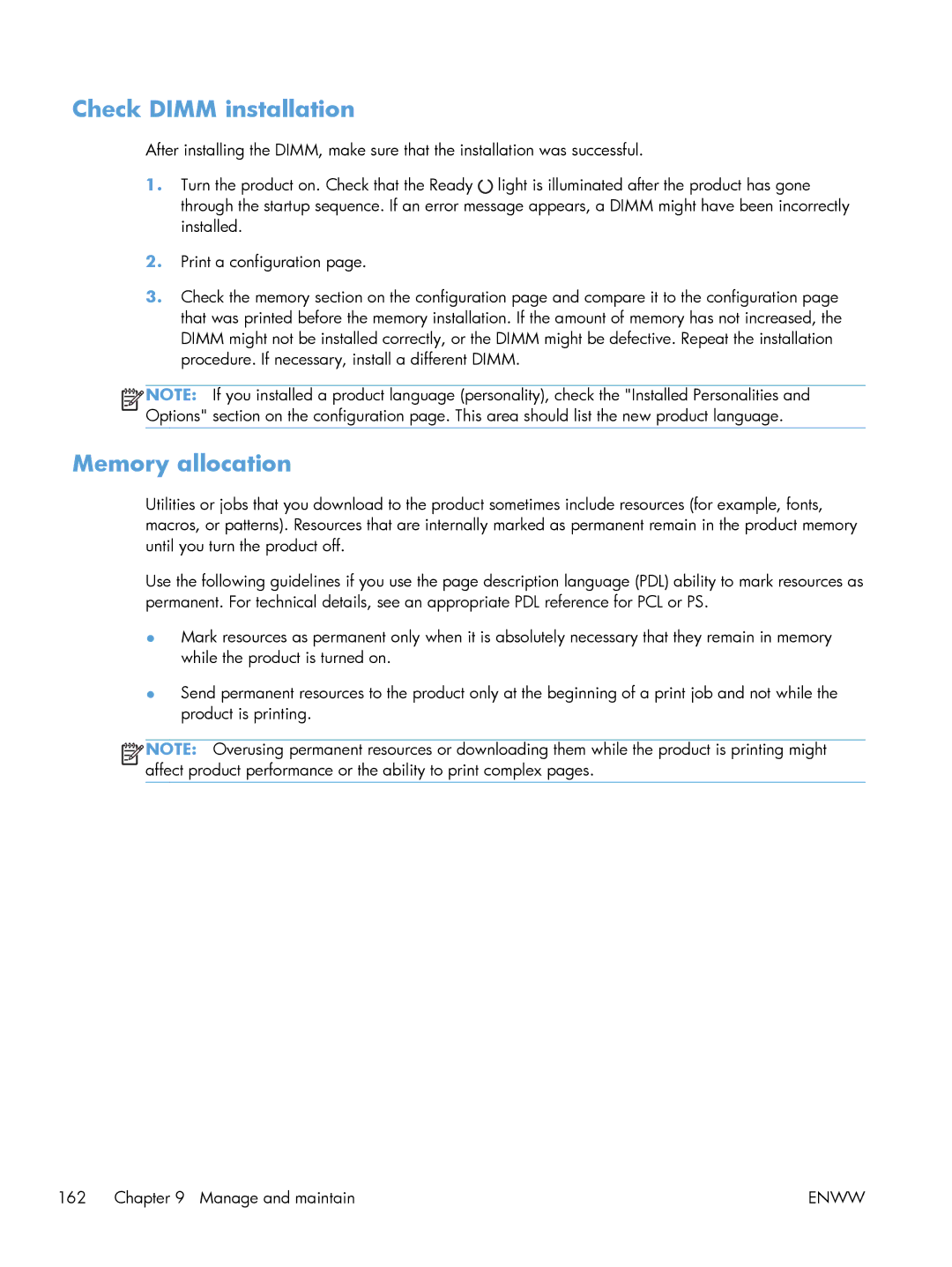 HP Laser M603, Laser M602, Laser M601 manual Check Dimm installation, Memory allocation 