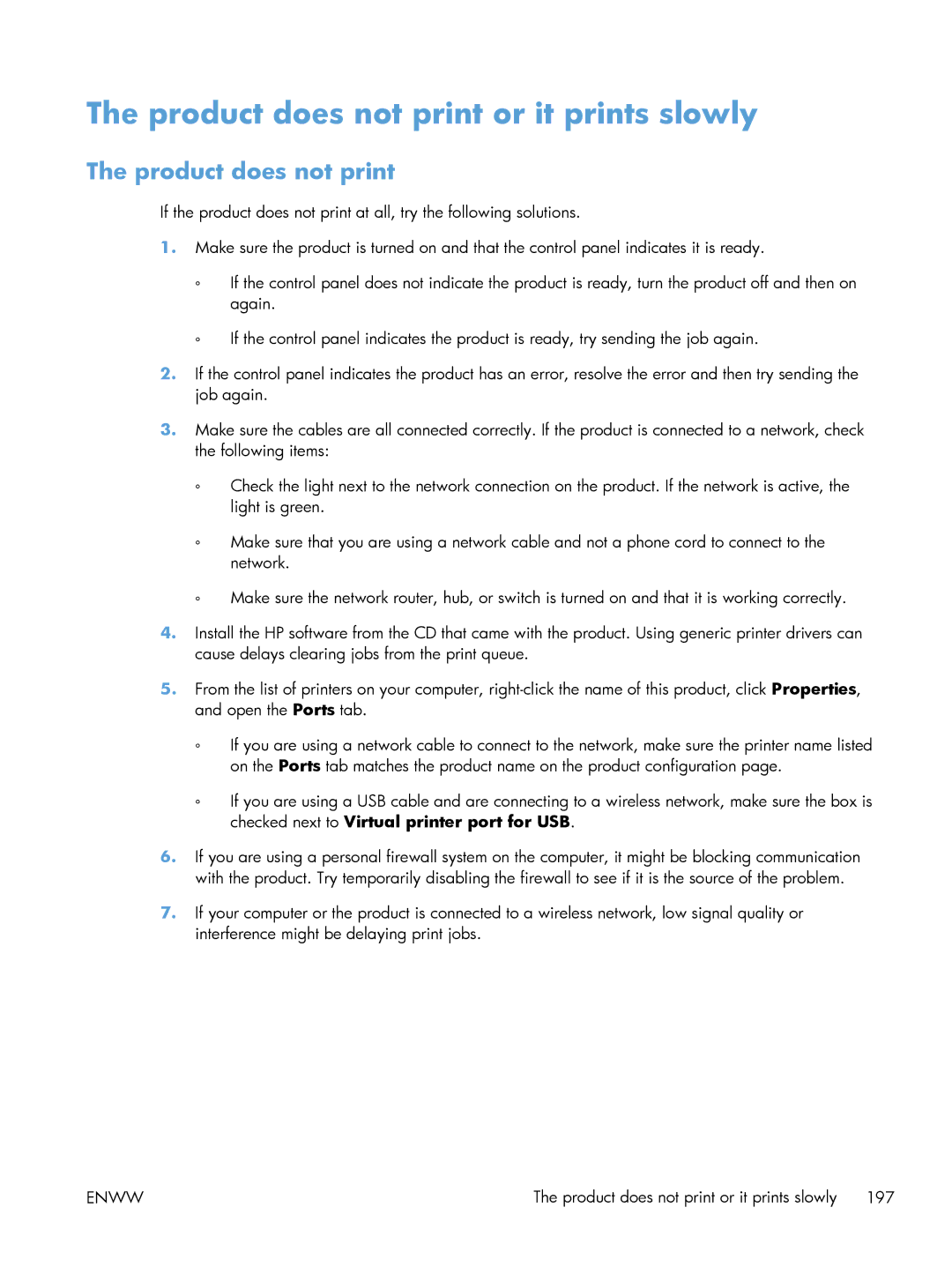 HP Laser M602, Laser M603, Laser M601 manual Product does not print or it prints slowly 