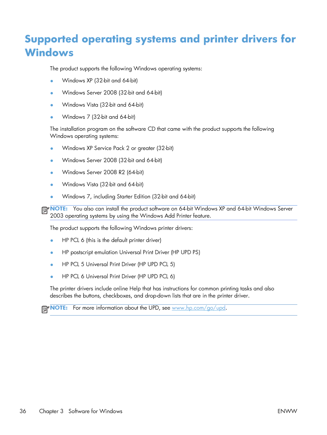 HP Laser M603, Laser M602, Laser M601 manual Supported operating systems and printer drivers for Windows 